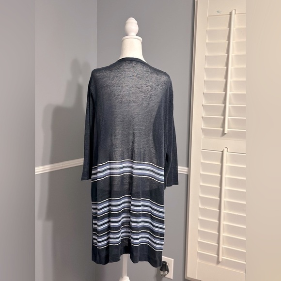 J. Jill Linen Blend Stripes Cardigan Sweater Topper Size XL Petite Navy & Blue - Picture 3 of 8